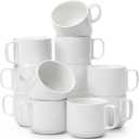 BTaT- Porcelain Stackable Coffee Mugs, 12 Pack, 12 oz, White, Ceramic Coffee Cups, Dishwasher and Microwave Safe