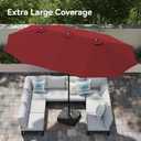 PHI VILLA 15ft Patio Umbrella Double-Sided Outdoor Market Extra Large Umbrella with Crank, Umbrella Base Included (Dark Red)