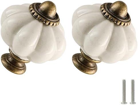 Zernmiarder Antique White Pumpkin Knobs 8 Pack Ceramic Cabinet Knobs Vintage Drawer Pulls - Antique Dresser Pulls with Screws for Closet Drawer Cupboard Cabinet and DIY Home Project