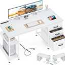 AODK 51 Inch Computer Desk with File Drawers & USB Power Outlets - Reversible Home Office Desk with Storage Shelves, Work from Home, Modern Work/Writing/Study Table for Bedroom, White