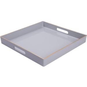 MAONAME Decorative Tray, Gray Serving Tray with Handles, Coffee Table Trays, Square Plastic Trays for Ottoman, Bathroom, Kitchen, 13" x 13" x 1.57"