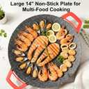Electric Indoor Grill Nonstick Smokeless, 14 Inch Round Griddle with Temperature Control, Includes Oil Brush & Food Tongs for Kitchen, BBQ, Pan Searing Steak, Pancakes