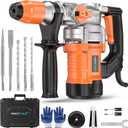 Protmex Hammer Drill - 1500W SDS Plus Heavy Duty Rotary Hammer Drills | 3 in 1 Function (Drill/Hammer/Chisel) 1-1/4" Concrete Drills with 5pcs Bits for Brick Walls, Concrete, Construction