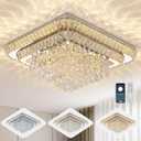 COCOSTAR Crystal Chandeliers, Modern Led Luxury Chandelier, 34" Suqare Flush Mount Chandelier Ceiling Light, Raindrop Chandeliers for Dining Room, Living Room, Bedroom