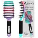 Hair Brushes for Women 2 Pack, HIPPIH Detangler Hair brush for Adult & Kids Wet or Dry Hair, Boar Bristle Hair Brush Getting Knots Out without Pain Adds Shine and Makes Hair Smooth (Purple & Green)