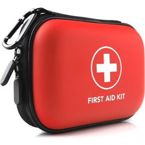 Mini First Aid Kit, 100 Pieces Water-Resistant Hard Shell Small Case - Perfect for Travel, Outdoor, Home, Office, Camping, Hiking, Car (Red)