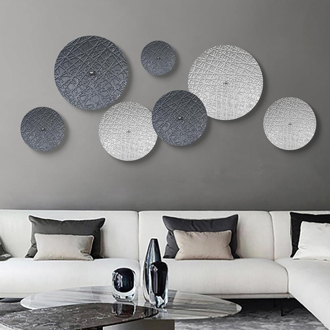 Silver and Gray Metal Wall Decor for Living Room, 7PCS Hanging Wall Art Sculptures for Office Dining Room Decoration, Modern Silver Home Decor for Apartment Bedroom New Home Gift, youth large / 11-13