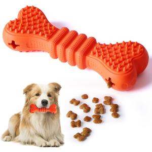 Nobleza Durable Treat Dispensing Dog Chew Toys, Safe Natural Rubber Dog Bone Toy for Teething and Teeth Cleaning of Small and Medium Breeds, 6 * 2.1 * 1.3 in, Orange