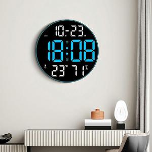 12-inch Digital Wall Clock with Remote Control, Power Memory, Alarm, Timer, Temperature Humidity Display for Office Bedroom