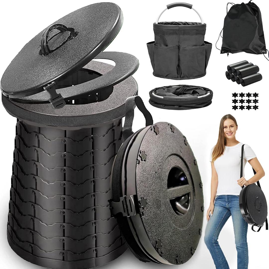 XXL Portable Toilet for Camping,880lbs Capacity,19.7" H Adjustable Outdoor Toilet with 7 Garbage Bags,Porta Potty for Adults,Collapsible Luggable Loo for Camping