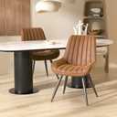 Nalupatio Modern Dining Chairs Set of 2, Fabric Dining Room Chairs with Thick Cushioned Backrest and Seat, Comfortable Fabric Upholstered Side Chairs with Metal Legs for Kitchen, Brown