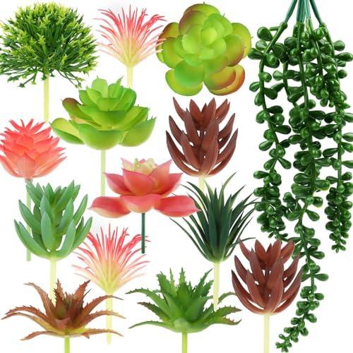 QUOZUO Succulents Plants Artificial, 14pcs Colorful Succulents Plant, Mini Fake Succulents for DIY Crafting Home Garden Office Party