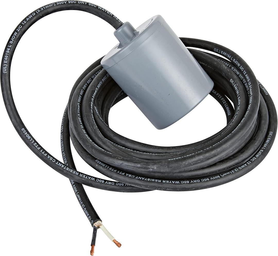 Little Giant RFSN-20, 120-250 Volts, Maximum 20-Amp - 1.5 HP, Pump Down Tethered Float Switch (Plug-less) for Pond, Sump, Sewage or Effluent Systems, 20-Ft Cord, Grey, 599318