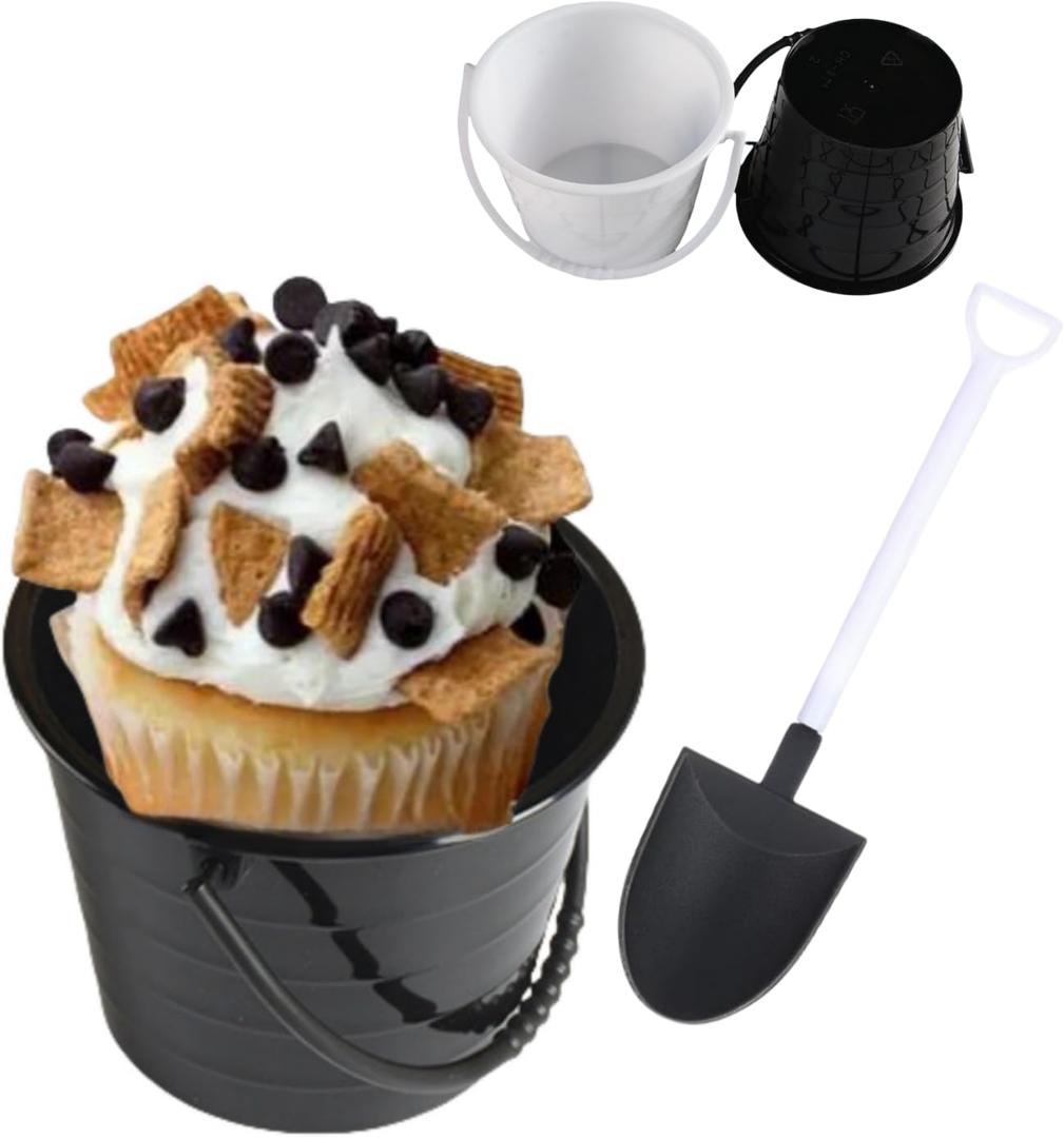 40 Set Plastic Dessert Cups with Shovel Spoons, 5.7 oz Mini Bucket Ice Cream Cup for Birthday Party SuppliesReusable,DIY Baking, Ice Cream, Cupcakes and Mousse