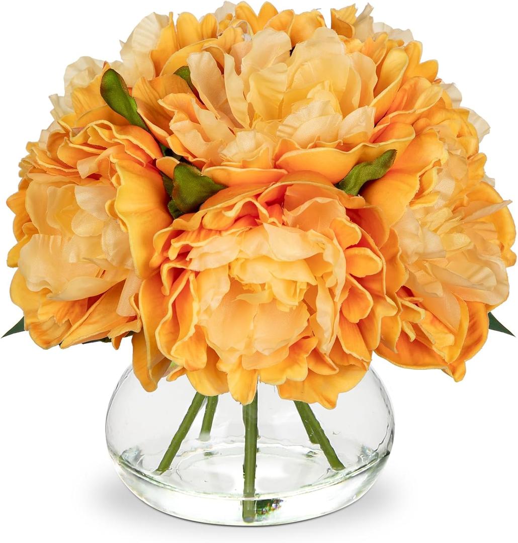 Hollyone Orange Peonies Fall Flowers Artificial for Decoration in Vase Faux Flowers Autumn Peony Silk Flower Arrangements with Glass Vase with Fake Water Table Centerpiece Fall Decorations for Home Hollyone Orange Peonies Fall Flowers Artificial for Decoration in Vase Faux Flowers Autumn Peony Silk Flower Arrangements with Glass Vase with Fake Water Table Centerpiece Fall Decorations for Home