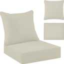 Tingjoo 1 Set 24x24x4 Inch Outdoor Chair Cushions Cover, Waterproof UV Resistant Patio Cushion Replacement Seat Slipcovers, 24x20 Back Cover with Zipper for Furniture Deep Seat Sofa (Beige)