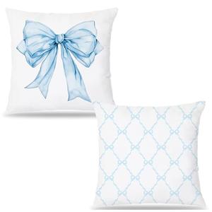 Pleonox Blue Coquette Bow Pillow Covers 18x18, Coquette Room Decor,Coquette Stuff, Girly Bedroom Decor, Bow Room Decor,Set of 2
