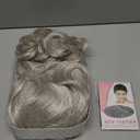 RENERSHOW Short Sliver Gray Curly Wigs for White Women Grey Mix Little Light Brown Wavy Bob Wig with Curtain Bangs Heat Synthetic Daily to Party Womens Wig (Silver)