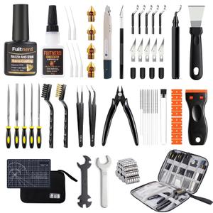 84Pcs 3D Printer Accessories, 3D Printer Tools Kit with Slotted Organizer Bag, PTFE Nozzle Anti-Stick Coating, T12 Needle Files, Deburring Tool, for All FDM/SLA, Bambu Lab, Ender 3, Anycubic,etc