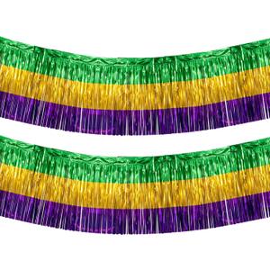 2 Pack 29x108 Inch Mardi Gras Table Skirts Metallic Foil Fringe Table Skirts for Wedding,Birthday, Mardi Gras Decorations (2 Ps)