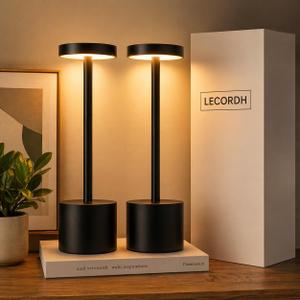 Cordless Table Lamp 2 Pack, Rechargeable LED Table Lamps with Touch Dimming, Battery Operated Portable Lamps for Bedroom, Nightstand, Restaurant, Patio & Home Dcor, Black Metal