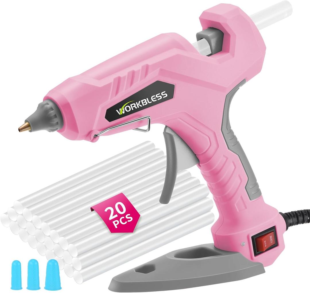 Pink Hot Glue Full Size, 60W/100W Dual Temp Glue , Fast Heating Heavy and Duty Glue with 20PCS Glue Sticks for Arts, Home Repair, Professional DIY & Industrial Use