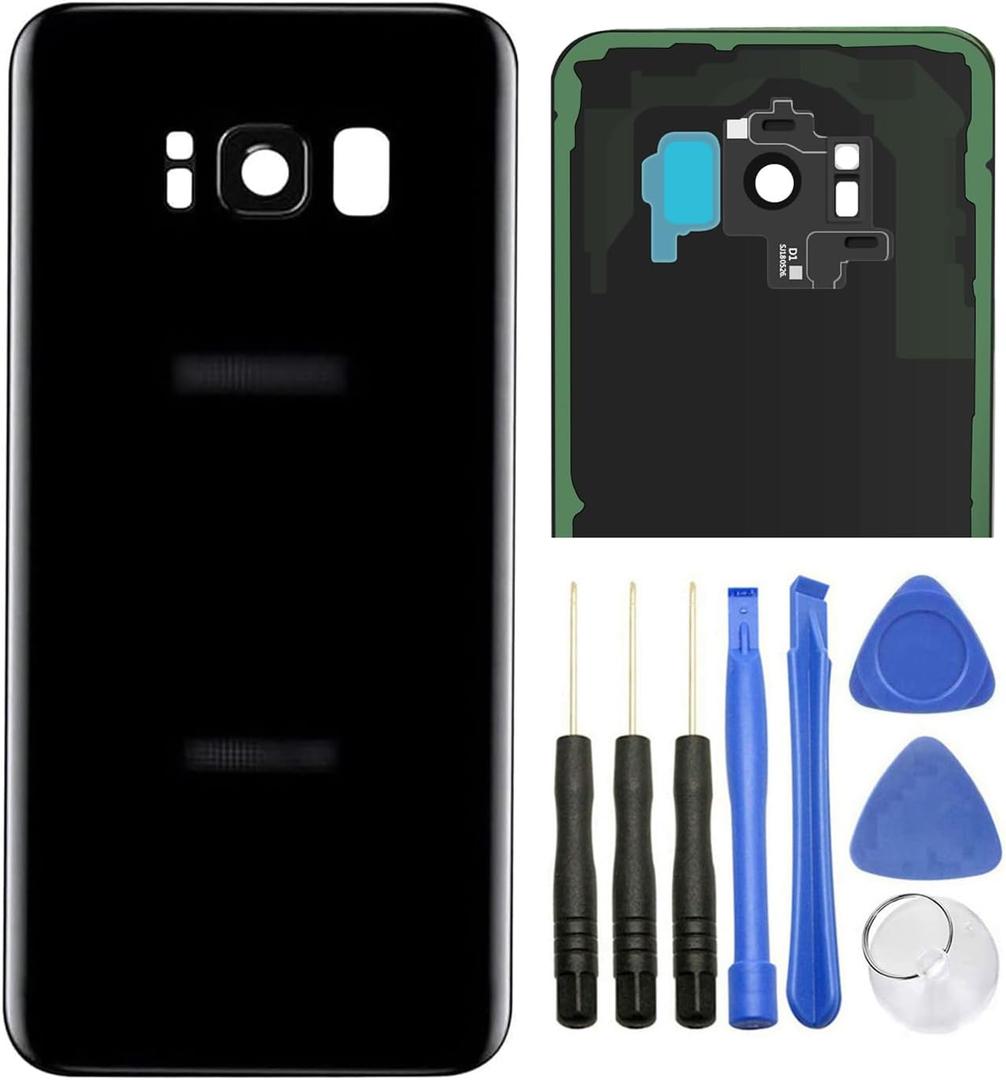 ubrokeifixit Galaxy S8 G950 Rear Back Glass Door Cover Replacement for Samsung Galaxy S8 G950 5.8",Pre-Cut Tape (Black/ONLY-Back-Cover)