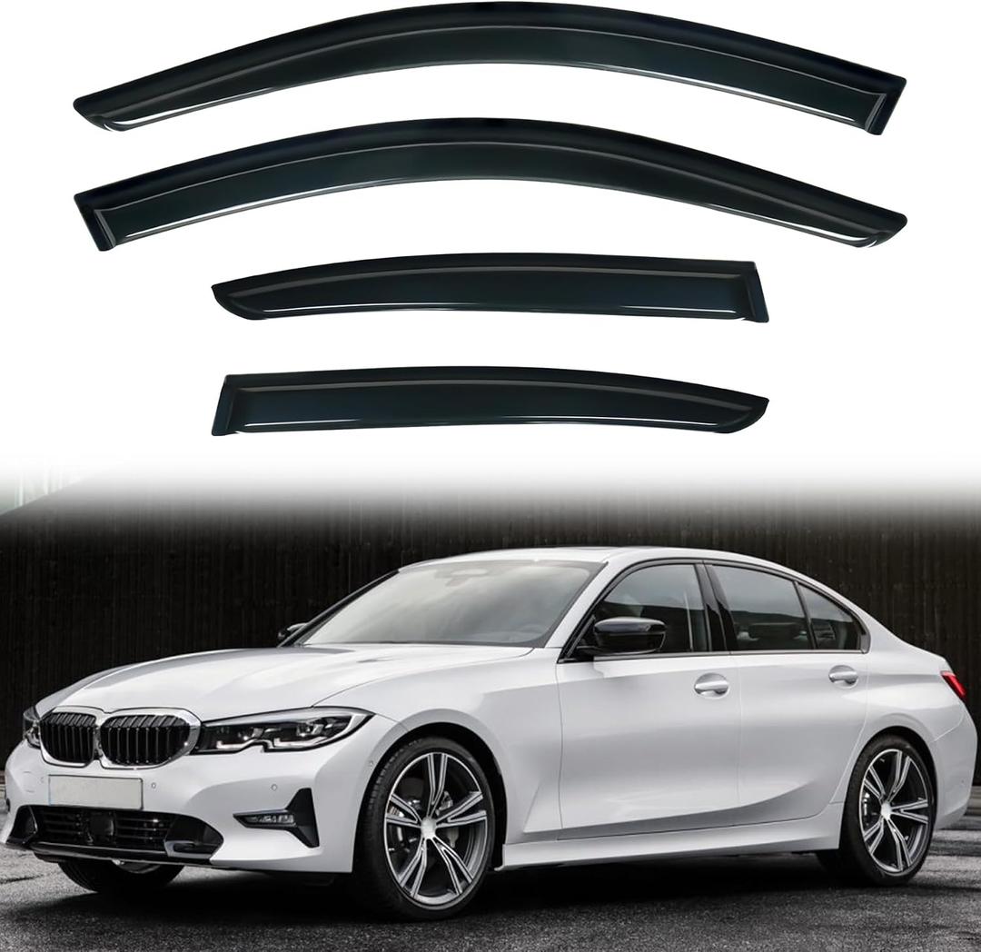 Rain Guards Compatible with 2012-2019 BMW F30 3-Series 4-Door Sedan M3 318 320 325 328 330 335 340 i d xdrive e Tape-On Side Window Visor Wind Deflector Vent Visors Car Accessories