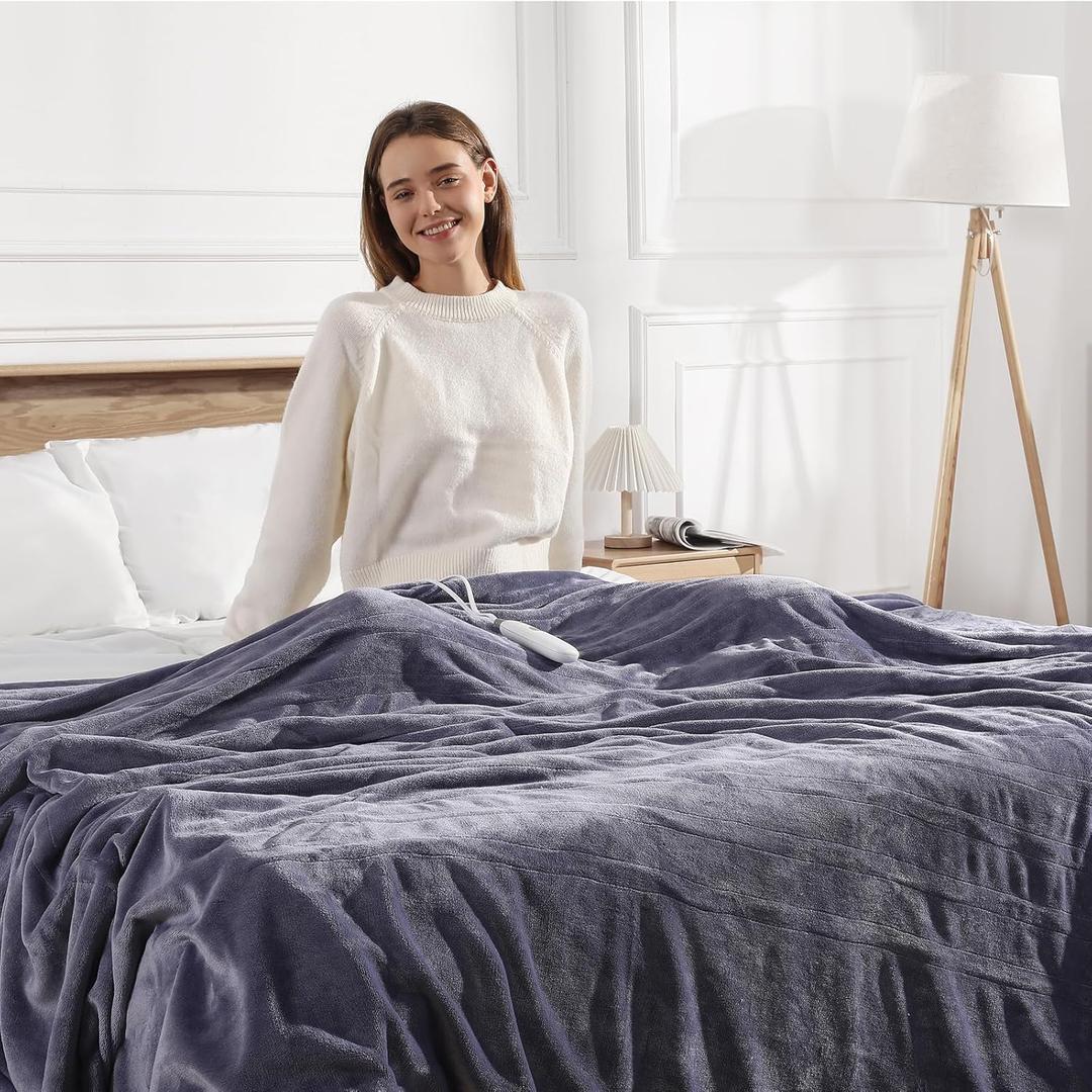 King Size Heated Blanket Electric Blanket 100''X90'' - Purple Heating Blanket Flannel Double Controllers Heated Blanket with 5 Heat Settings & 10 Hours Auto-Off for Grandma Gifts (Lavender)