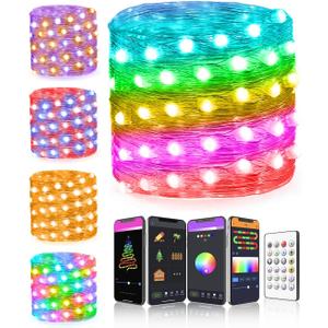 Smart RGB Fairy Lights, 33ft 66 LED App-Controlled, Dimmable Color Changing Plug-in String Lights for Indoor Use, Perfect for Bedroom, Party, Xmas Holiday Decorations