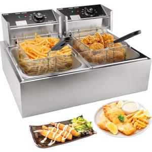 Commercial Deep Fryer with Basket, 3400W 12.7QT/12L, Detachable Large Capacity Stainless Steel Countertop Electric Oil Fryer with Temperature Control for Restaurant or Home Use