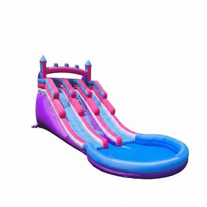 Grade Inflatable Water Slide, Dual Water Slide with Blower and Double Slide, Water Slide Bounce House for Backyard Summer Party (Dual Slide Pink Waves) (252"L x 108"W x 144"H)