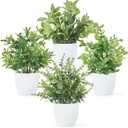 Mkono 4 Packs Fake Plants Mini Artificial Greenery Potted Plants Faux Eucalyptus for Spring Decor Home Indoor Office Table Shelf Room Bathroom Farmhouse Decor (White)