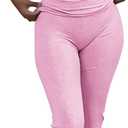 ZFLM Casual Workout Two Piece Outfits for Women Short Sleeve Crop High Waist Foldover Flare Pants Tracksuit Sets Streetwear (X-Small, Pink)