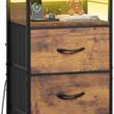 WLIVE Nightstand with Charging Station, 31.9" H Nightstand with 3 Fabric Drawers, LED Bedside Table with USB Ports and Outlets, End Table for Dorm, Bedroom, Entryway, Rustic Brown (Rustic Brown Wood Grain Print)