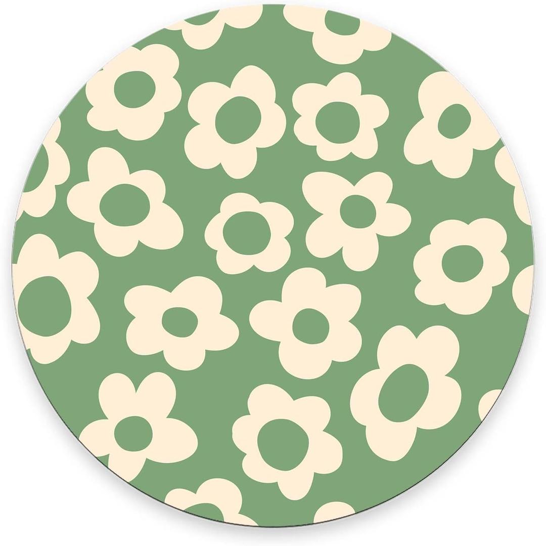 Mouse Pad, Premium-Textured Small Round Mousepad 7.9 x 7.9 x 0.12 Inch, Anti-Slip Rubber Mouse Mat, Pretty Cute Mouse Pad for Office Home Gaming Laptop Men Women,Vintage Groovy Green Flowers