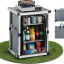 VEVOR Folding Camping Storage Cabinet, Outdoor Portable Aluminum Lightweight Table, Quick Set-up Compact Kitchen Cook Station, with 3 Shelves and Carry Bag, for Picnic, BBQ, Camping, RV Traveling, 24 x 20.1 x 31.5 in