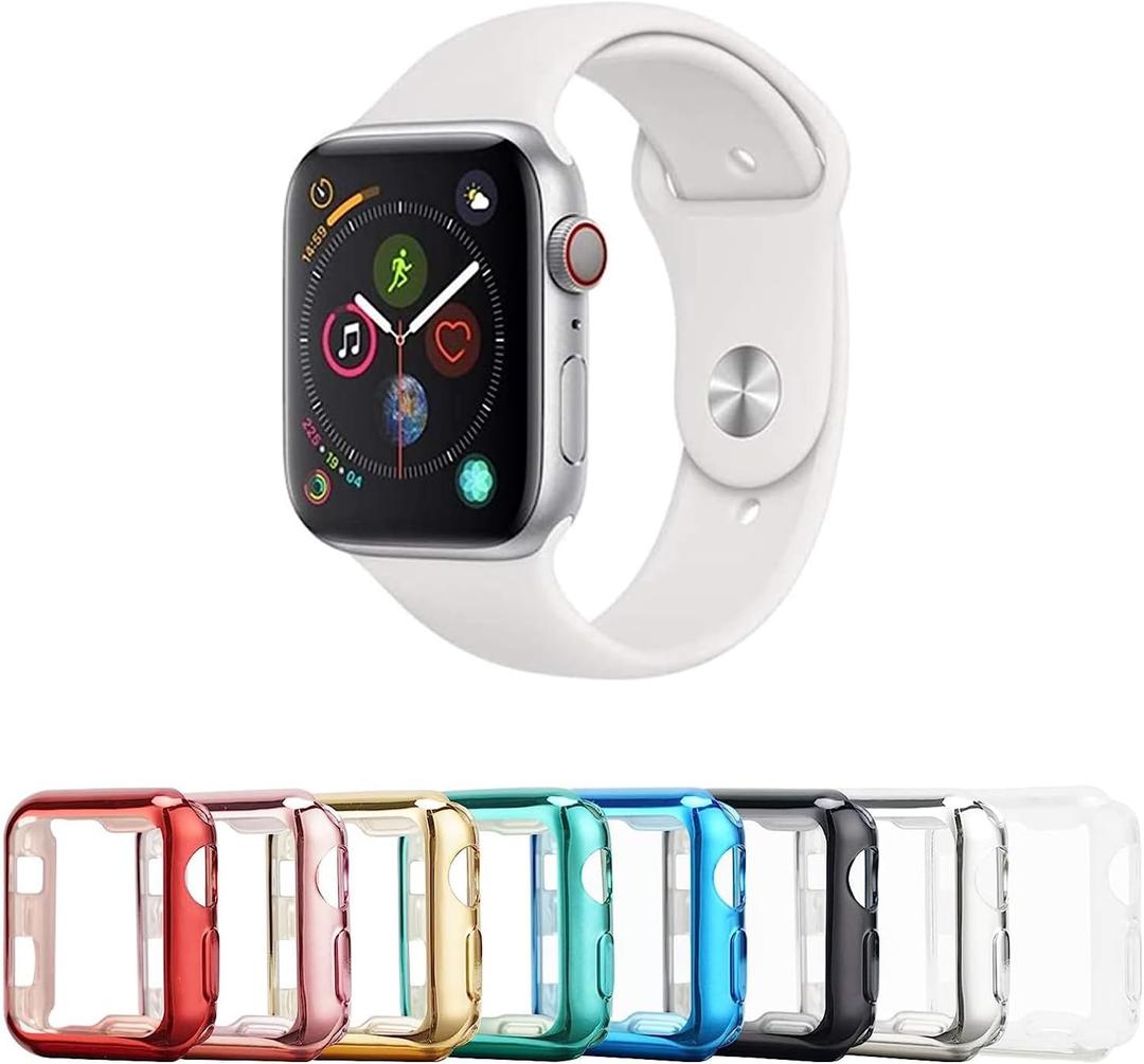 8 Pack 40mm Watch case with Built-in HD Clear Ultra-Thin TPU Screen Protector Cover Compatible with Apple Watch Series 4/5/6/SE (Clear+Black+Gold+Rose Gold+Red+Blue+Green+Silver)