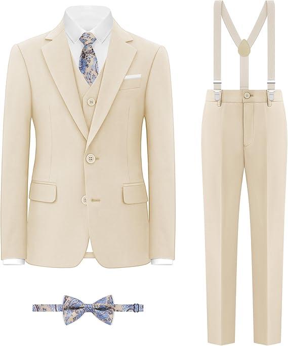 Linen Suit for Boys Slim Fit Beige Tuxedo Formal Teenager Back to School Suit 3 Piece Set Teen Boy Dress Clothes Size 8