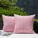 Kevin Textile Pack of 2 Decorative Outdoor Waterproof Throw Pillow Covers Stripe Pillowcases Valentines Day Modern Cushion Cases for Gifts Patio Couch Bench 16 x 16 Inch Pink