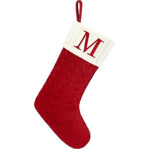 Christmas Stockings with Initials,20 Inches Large Knit Embroidered Letter Red White Christmas Stocking,Monogram Christmas Stocking for Famliy Holiday and Xmas Tree Fireplace (Letter M)