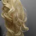 Blonde Layered Wig with Curtain Bangs Long Wavy Highlights Natural Looking, 2ft