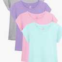 4 Pack Girls Shirts Cotton T Shirts Kids Crew Neck Tops Summer Short Sleeve Tees for Girls 10-12 Years