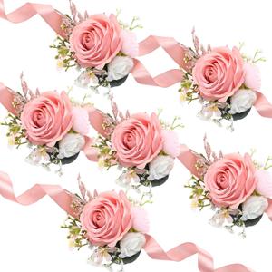 Thiccywoov 6 Pcs Dusty Pink Wrist Corsage Wedding Bridal Corsage Hand Flower Decor Wristband Flowers for Bride Bridesmaid Mother Prom Party Decoration Homecoming Ceremony Anniversary