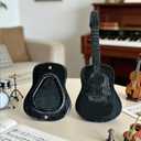 Wooden Guitar Pick Holder with Stand, Wooden Electric Guitar Styling Box with 3 Wood Picks, Guitar Pick Storage Box Set for Guitar, Bass, Ukulele Players (Black)