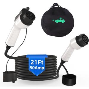 EV Charger Extension Cable, 50A 21ft SAE J1772 Extension Cord Compatible with 110V-240V Level 1/Level 2 EV Chargers for J1772 EVs/PHEVs,IP67 Waterproof Car Charger Extension Cable with Bag