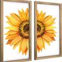 pechpell Set of 2 Sunflower Wall Decor Wood Framed, Wooden Summer Wall Art, Yellow Sunflower Pictures Kitchen Bedroom Bathroom Living Room Office Decorations for Home