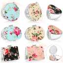 Blulu 8 Pieces Compact Mirror Bulk for Purse Flower Small Floral Retro Folding Portable Pocket Mirror for Women Girls Travel Gift (Silver Edge)