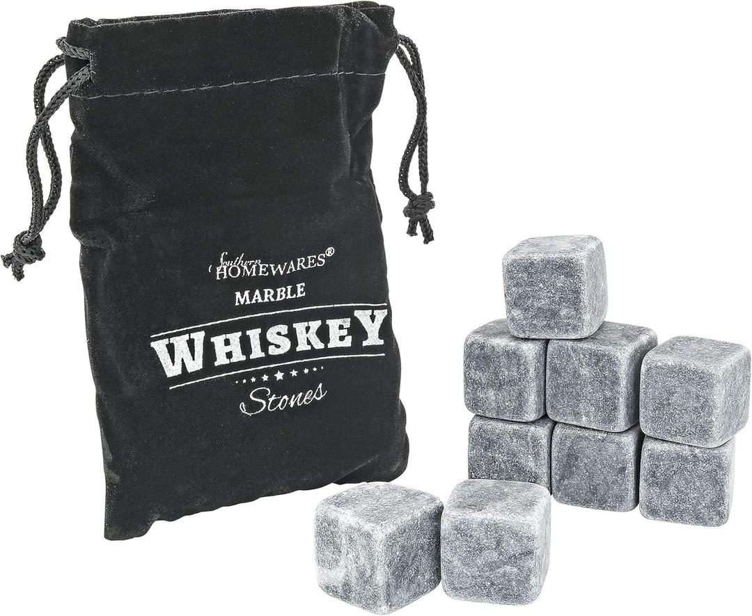 Marble Whiskey Stones  Natural Reusable Chilling Rocks for Whiskey & Bourbon, Silver Finish, One Size