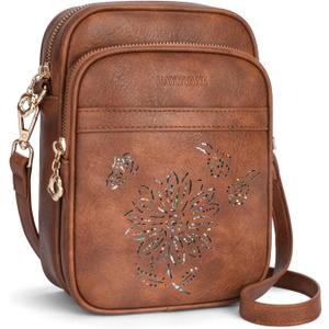 Small Crossbody Bags for Women, RFID Phone Purse with Card Slots, Triple Compartments Lightweight Shoulder Bag (1-brown)